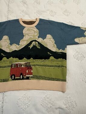 Cider Scenic Crewneck Sweater in Blue, Green, Cream, Red